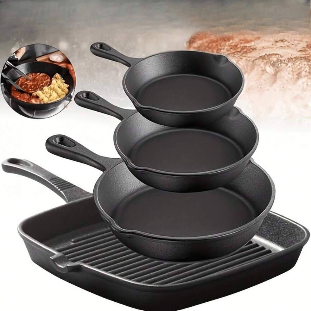 Skillet Cast Iron Camp - 4-Piece Cast Iron Cookware Set, Round