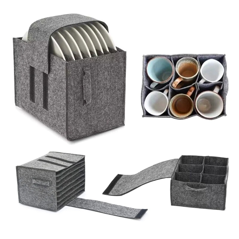 Camping Cooking Utensil Holder - Felt Plate Dish Cup Storage Bag