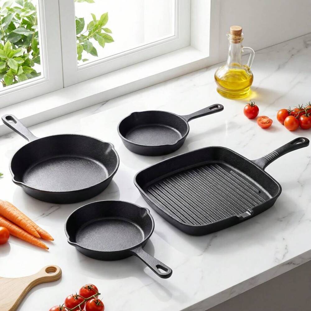 4-Piece Cast Iron Cookware Set - Skillet Cast Iron Camp recension och pris