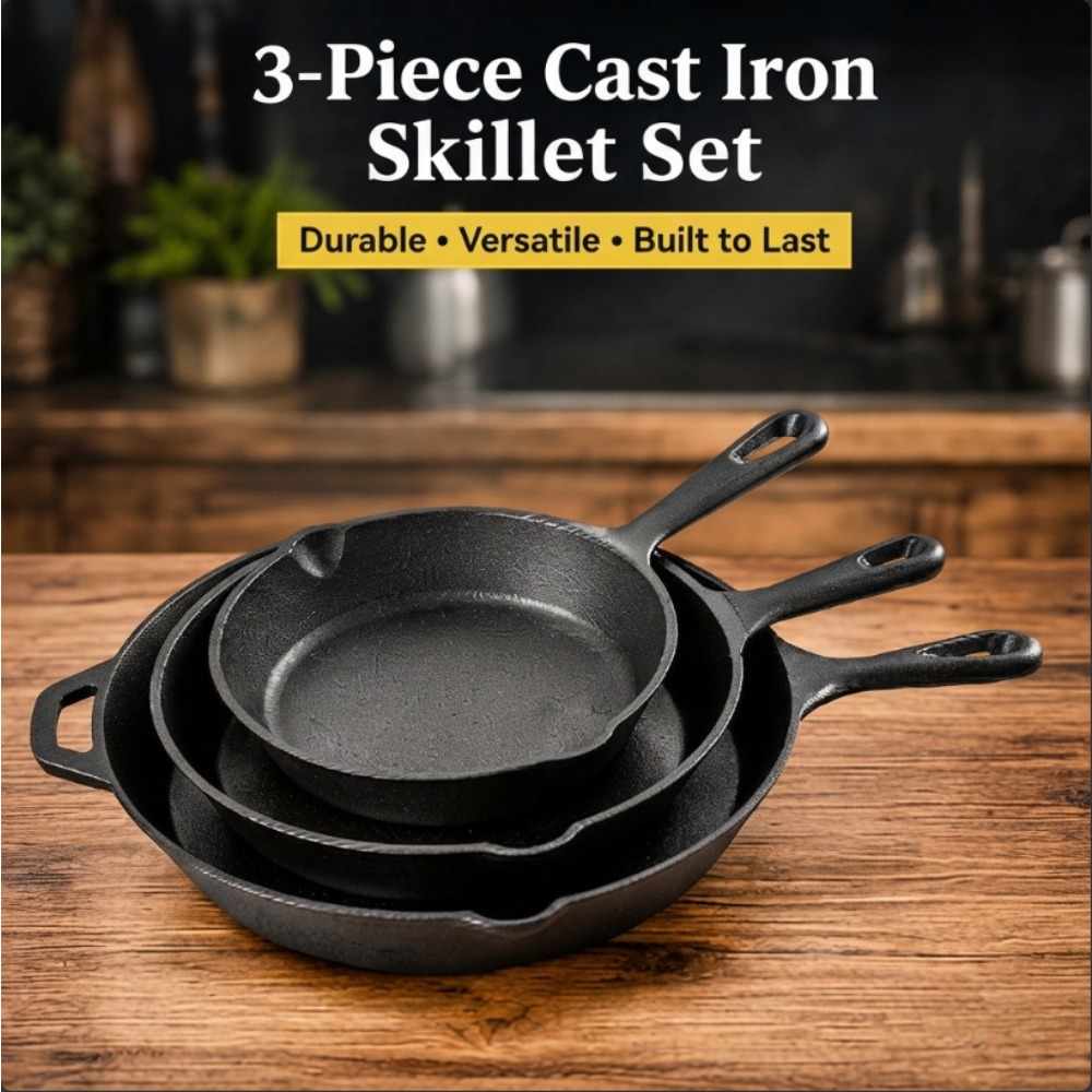 3-Piece Cast Iron Skillet Set, - Skillet Cast Iron Camp recension och pris