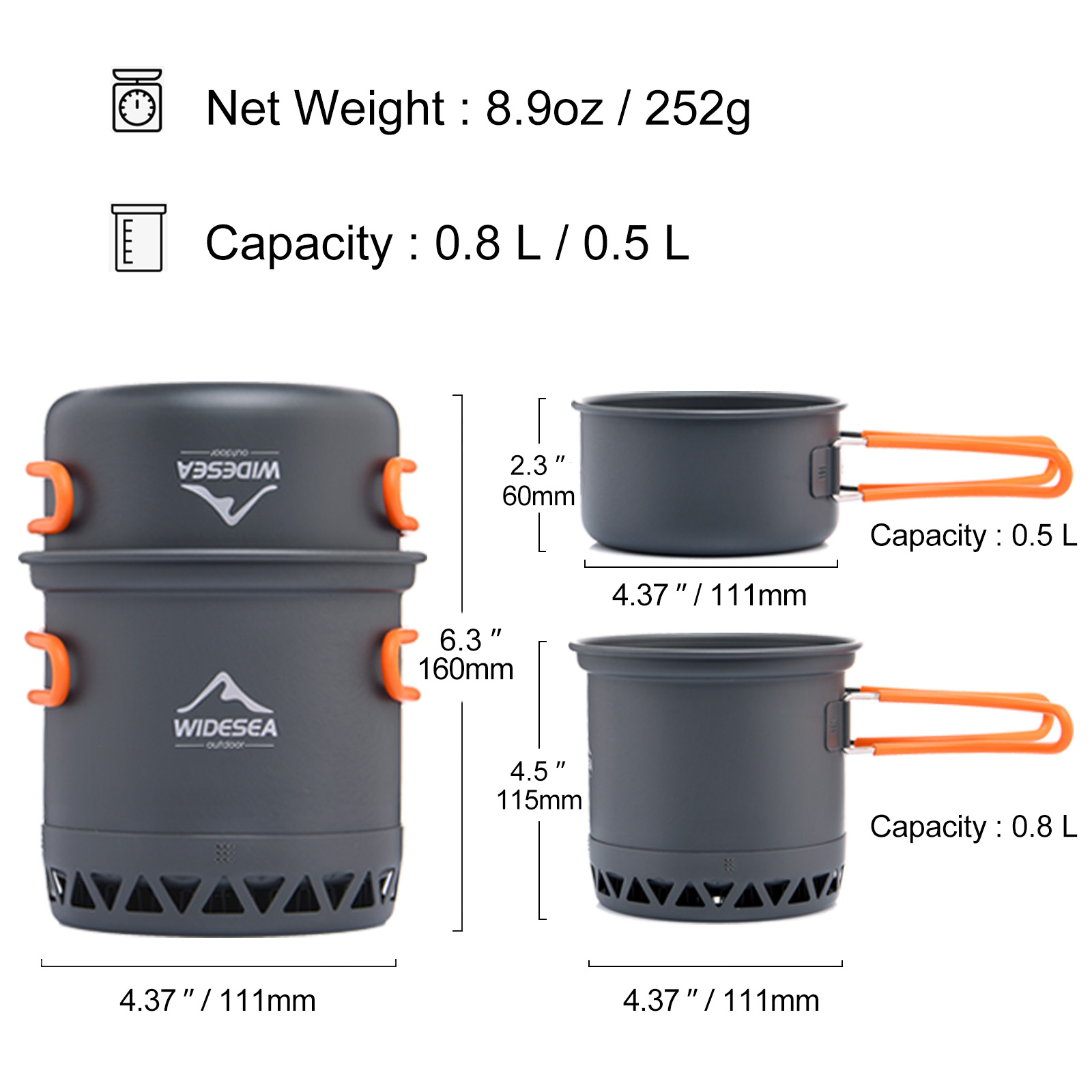 Widesea Camping Pot 1.3L 2.3L  - Camping Cooking Bundle recension och pris