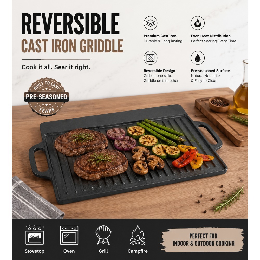 Pre-Seasoned Cast Iron Griddle - Skillet Cast Iron Camp recension och pris