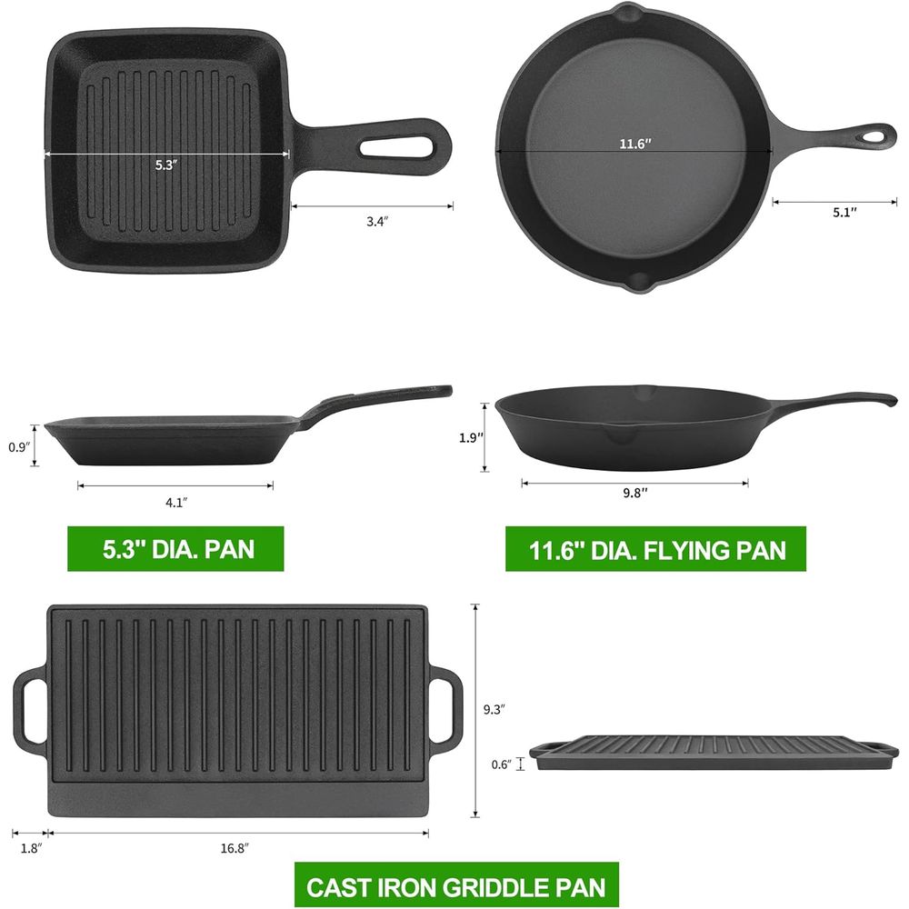 8 Piece Pre-Seasoned Dutch Ove - Skillet Cast Iron Camp recension och pris
